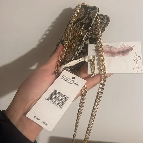 Jessica Simpson mini snake style pattern mini purse bag natural python chain - Picture 5 of 13